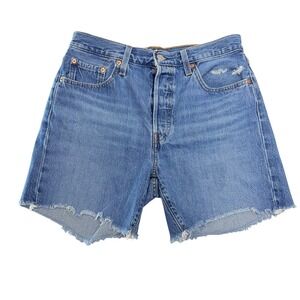 Levi's 501 Jean Shorts Women 28 Blue Cut Off High Waist Button Fly